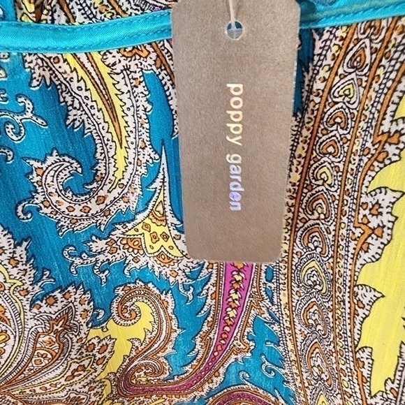 Poppy Garden sleeveless lightweight dress bright paisley colors accented w/ blue - Picture 7 of 8
